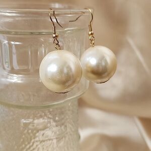Large Faux Pearl Baubles Hook Earrings